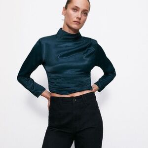 Zara  satin effect blouse charcoal gray bloggers favorite